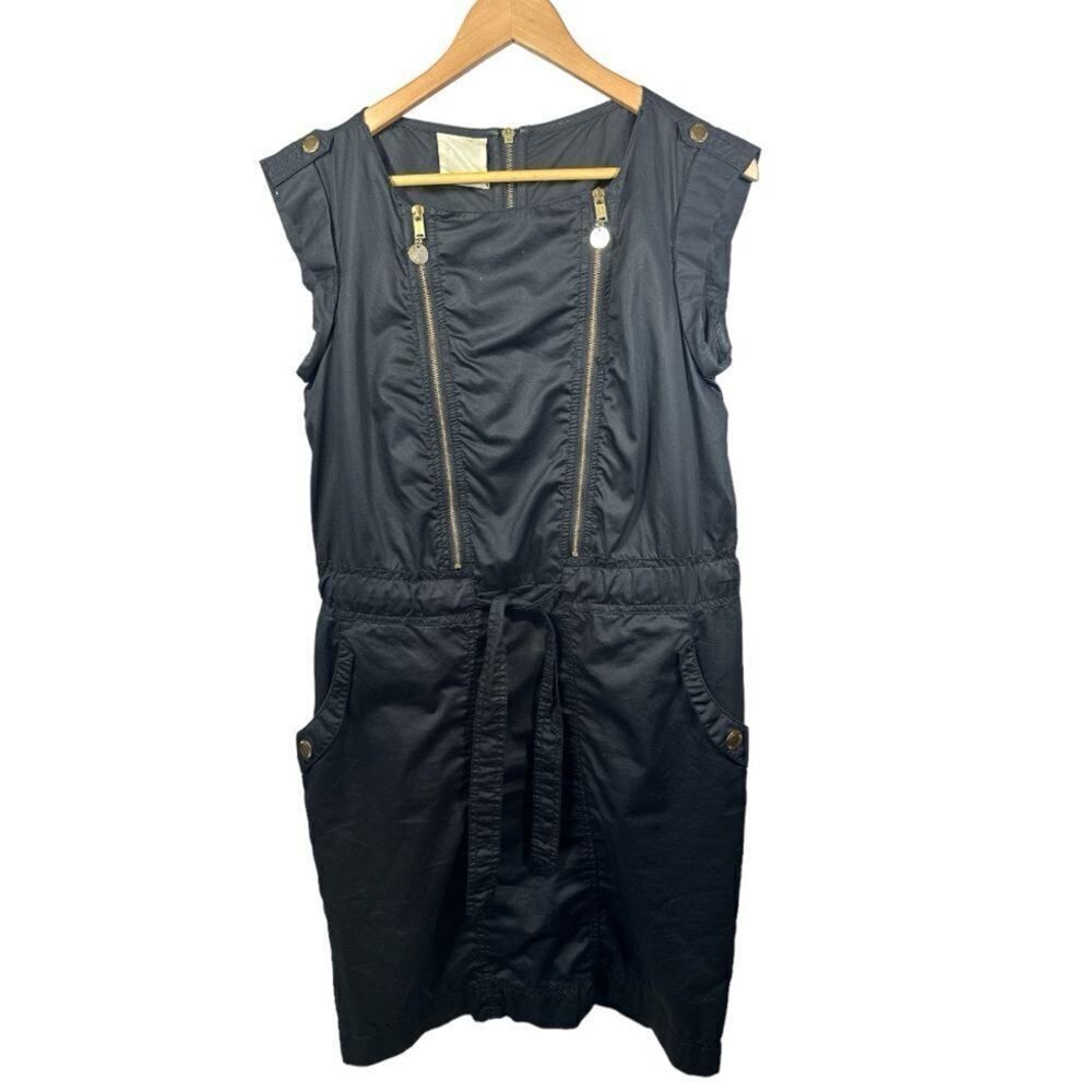 INWEAR Women's Cotton Zipper Cap Sleeve Drawstring Sheath Dress Black Size 12